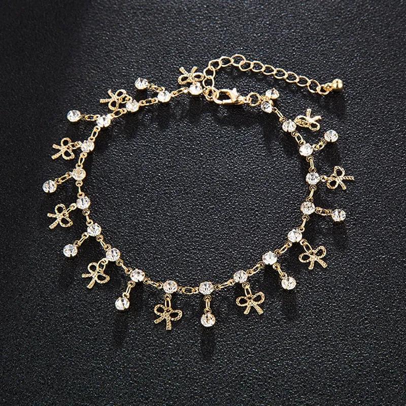 1 PC Fashion Crystal Charm Ankle Rhinestone Bowknot Pendant Anklet