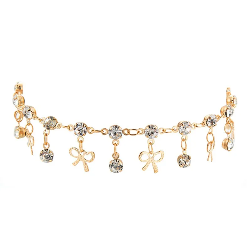 1 PC Fashion Crystal Charm Ankle Rhinestone Bowknot Pendant Anklet