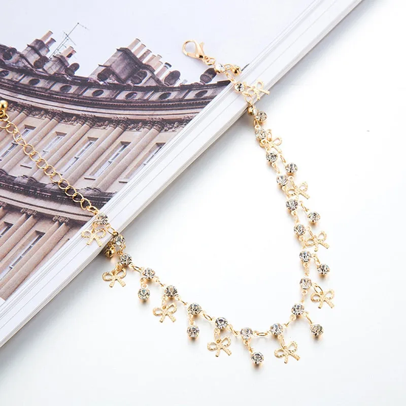 1 PC Fashion Crystal Charm Ankle Rhinestone Bowknot Pendant Anklet