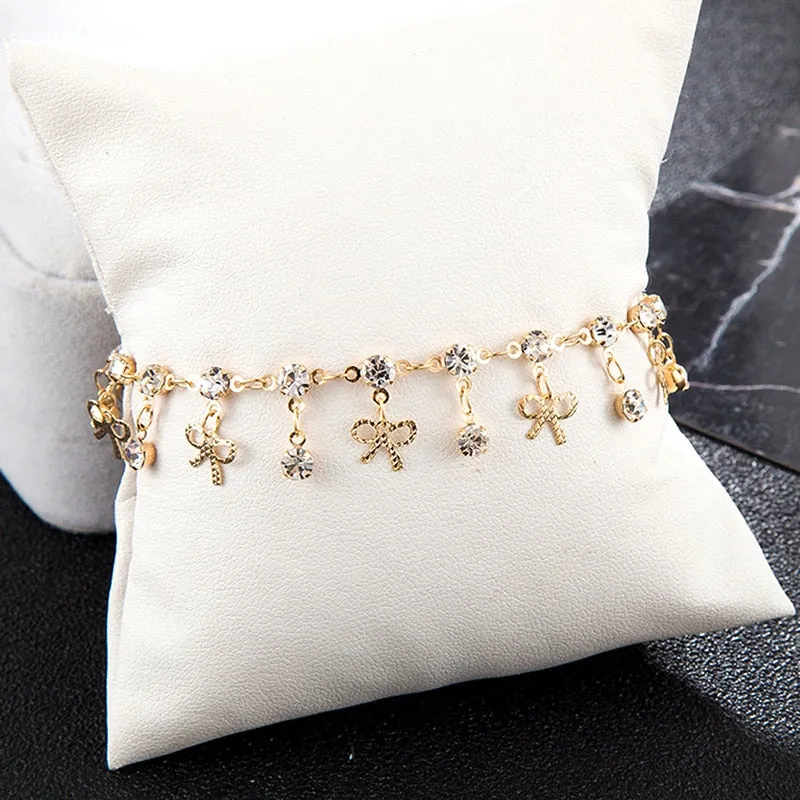 1 PC Fashion Crystal Charm Ankle Rhinestone Bowknot Pendant Anklet