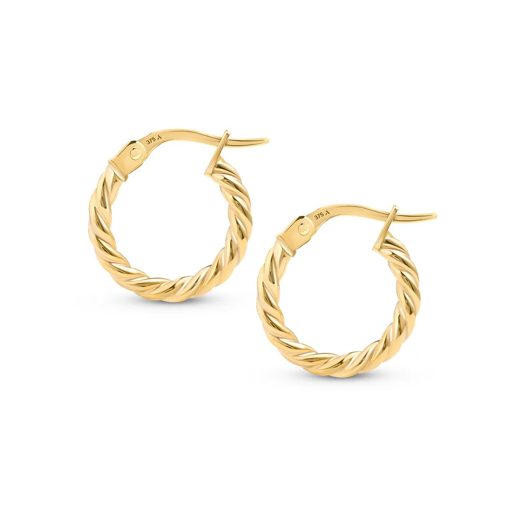 10 mm Twisted Huggie Earrings in 9K Gold