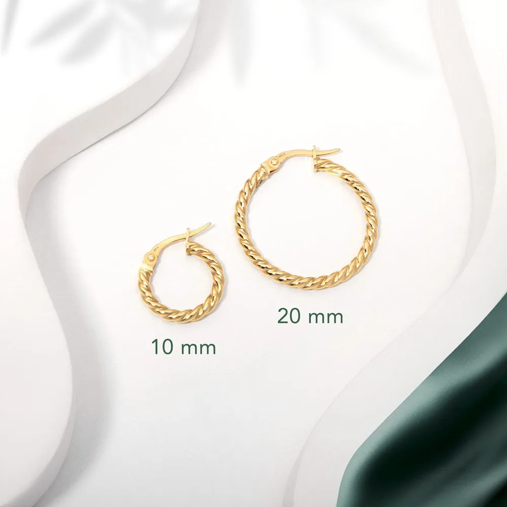 10 mm Twisted Huggie Earrings in 9K Gold