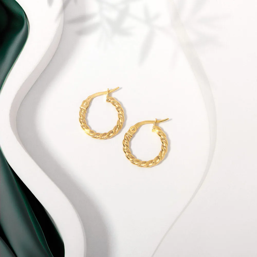 10 mm Twisted Huggie Earrings in 9K Gold