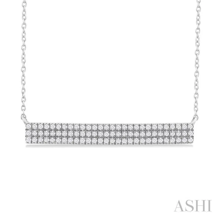 1/4 ctw Bar Triple Row Round Cut Diamond Necklace in 14K White Gold