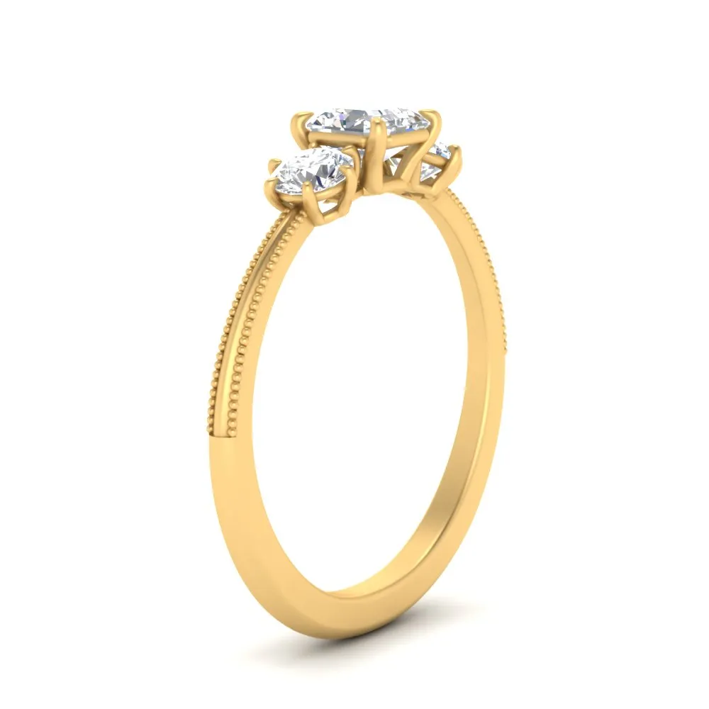 14K Gold Asscher & Round Cut Lab Diamond 3 Stone Engagement Ring