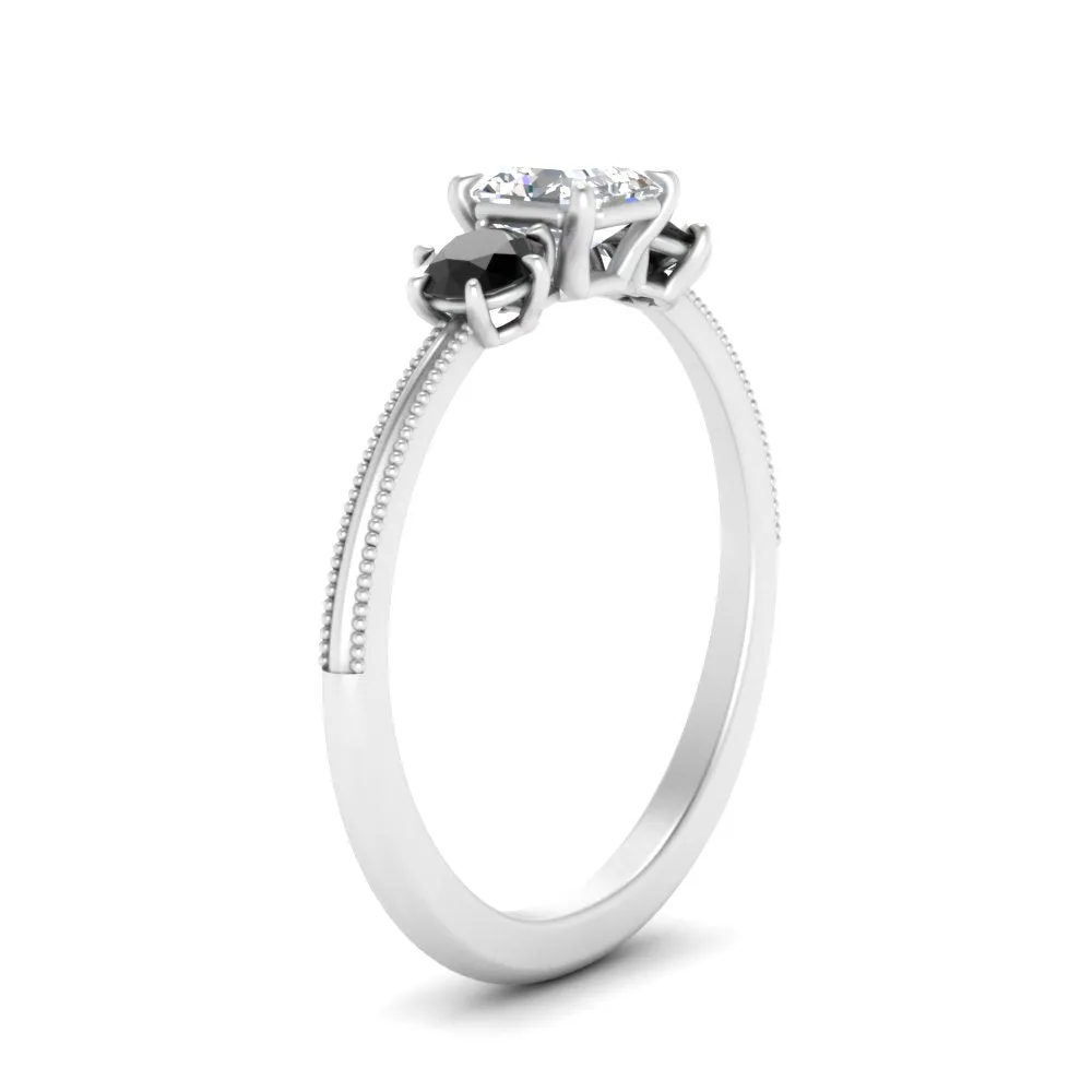 14K Gold Asscher & Round Cut Lab Diamond 3 Stone Engagement Ring
