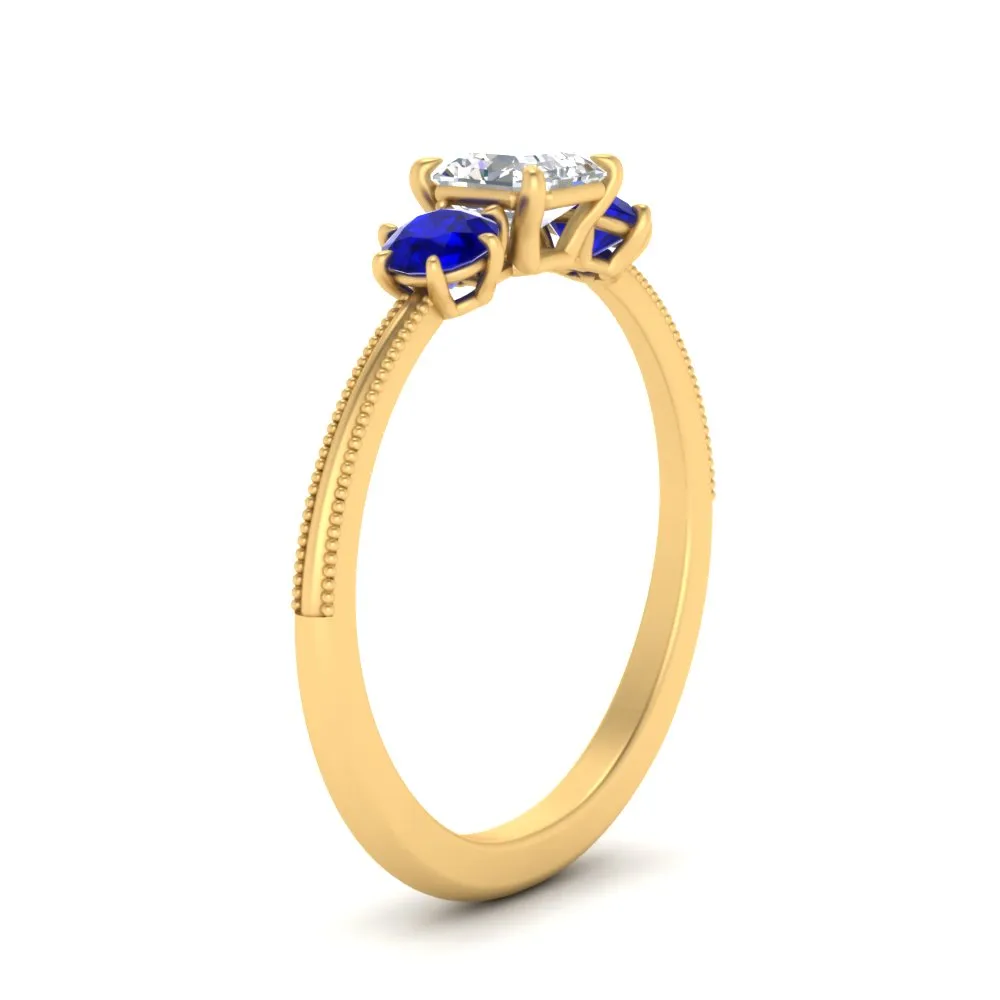 14K Gold Asscher & Round Cut Lab Diamond 3 Stone Engagement Ring