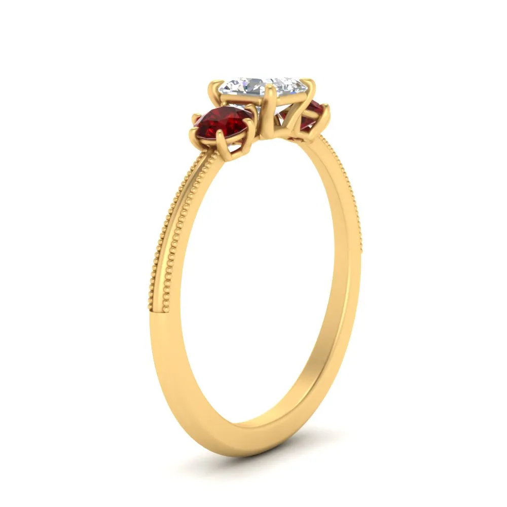 14K Gold Asscher & Round Cut Lab Diamond 3 Stone Engagement Ring