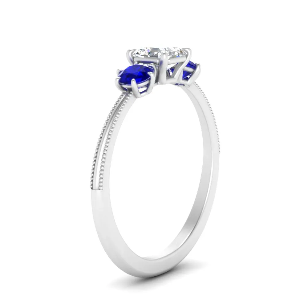 14K Gold Asscher & Round Cut Lab Diamond 3 Stone Engagement Ring
