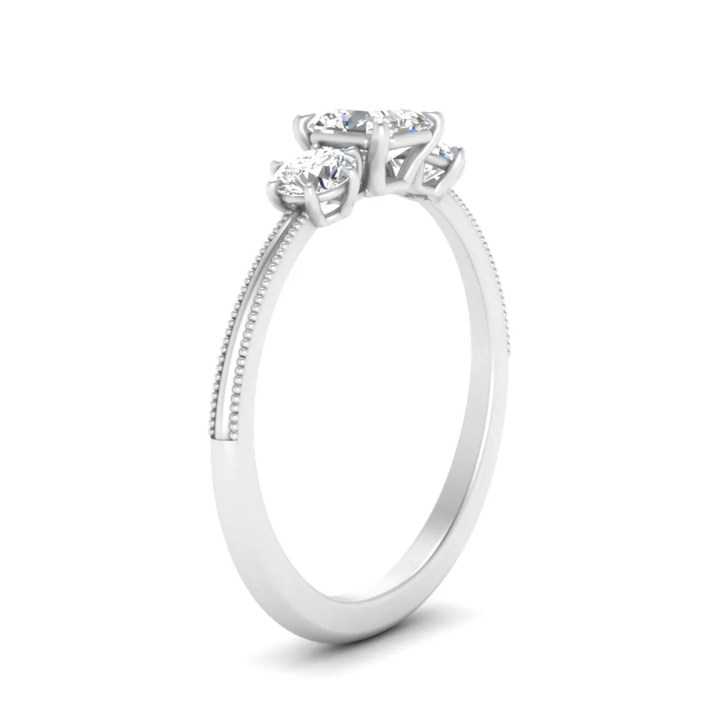 14K Gold Asscher & Round Cut Lab Diamond 3 Stone Engagement Ring