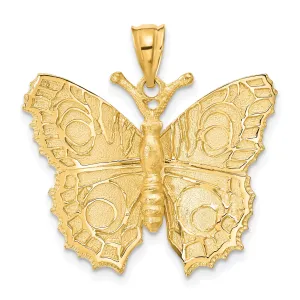14K Gold Butterfly Charm with Polished Textured Finish  Elegant and Solid Design