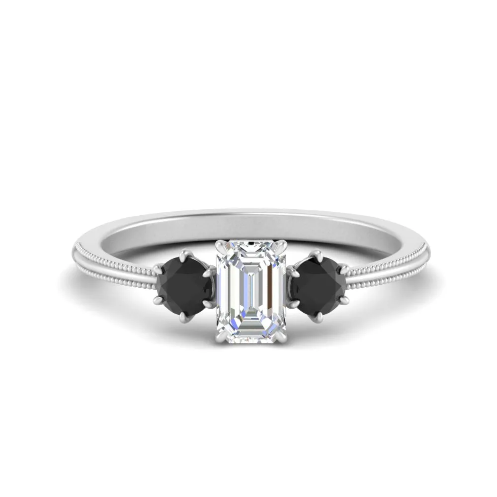 14K Gold Emerald & Round Cut Lab Diamond 3 Stone Engagement Ring