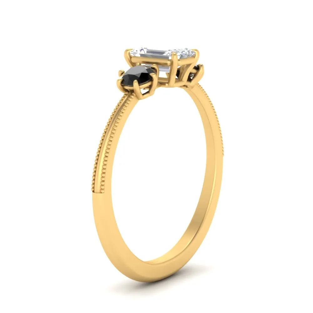 14K Gold Emerald & Round Cut Lab Diamond 3 Stone Engagement Ring