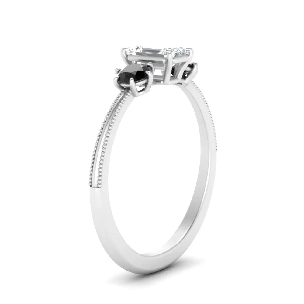 14K Gold Emerald & Round Cut Lab Diamond 3 Stone Engagement Ring