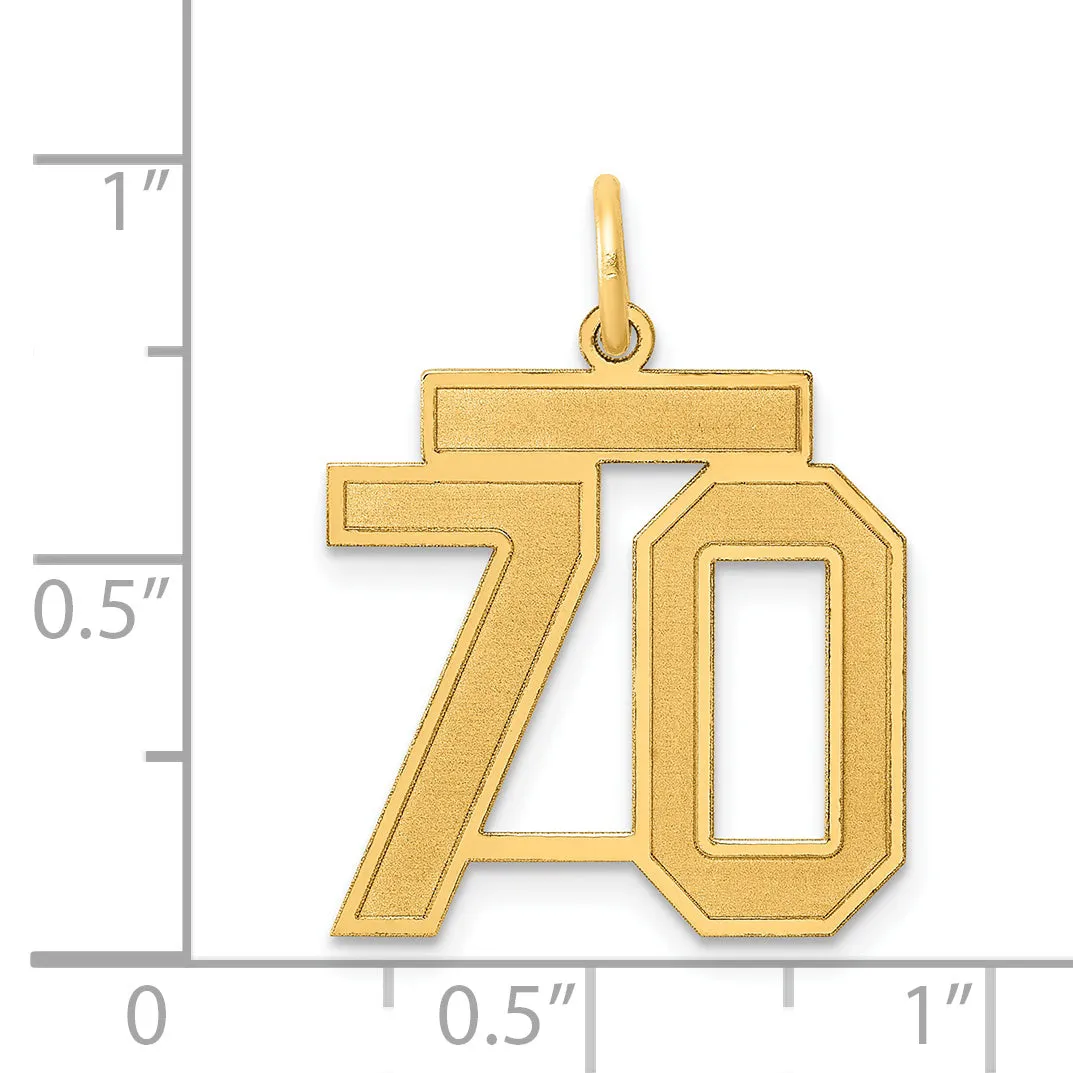 14K Gold Medium Satin Number 70 Laser-Cut Charm