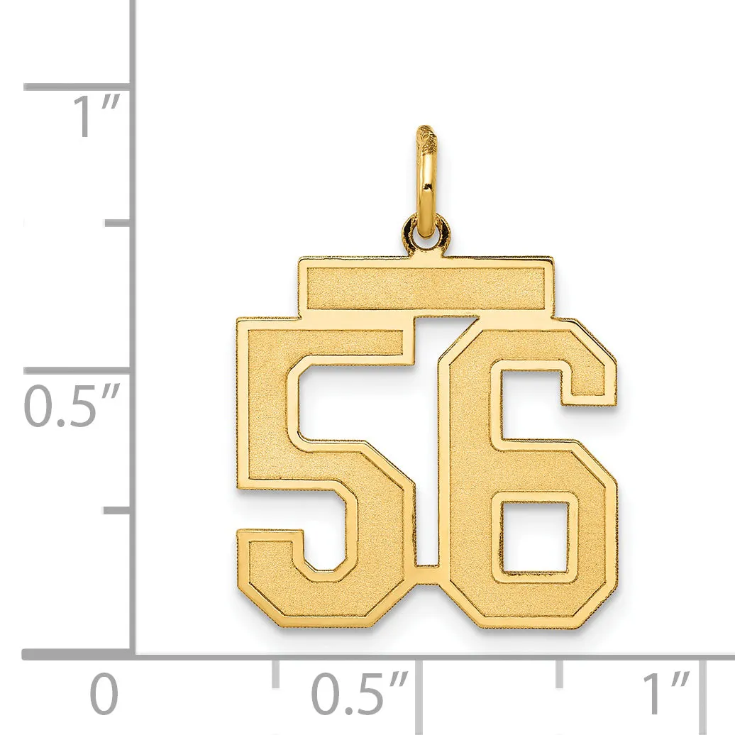 14K Gold Satin-Finish Number 56 Charm Elegant Laser-Cut Medium Pendant