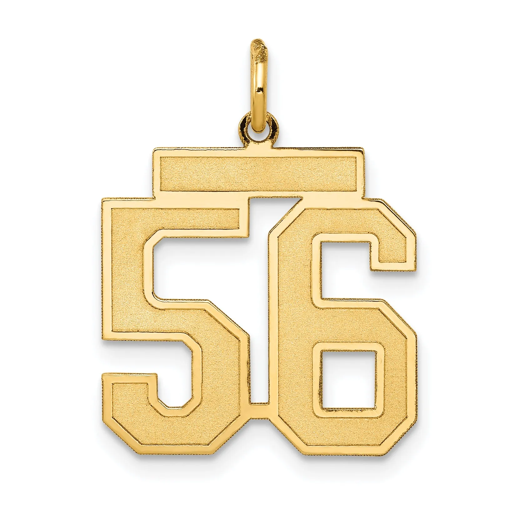 14K Gold Satin-Finish Number 56 Charm Elegant Laser-Cut Medium Pendant