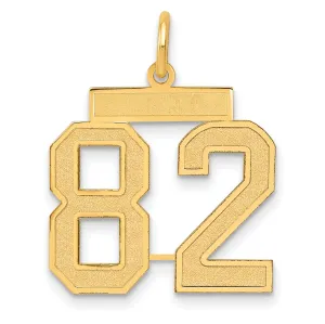 14K Gold Satin Finish Number 82 Medium Charm Laser Cut Elegance