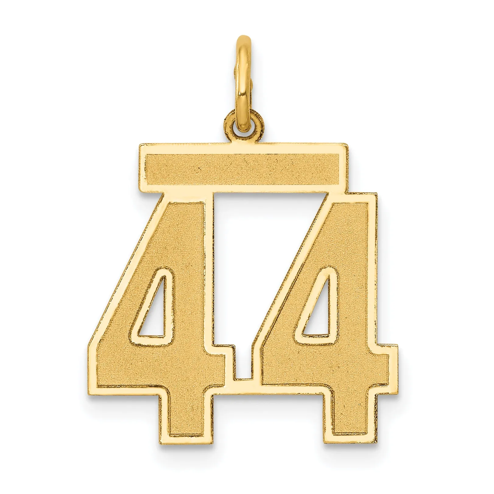 14K Gold Satin Number 44 Charm with Brushed Finish  Laser Cut Medium
