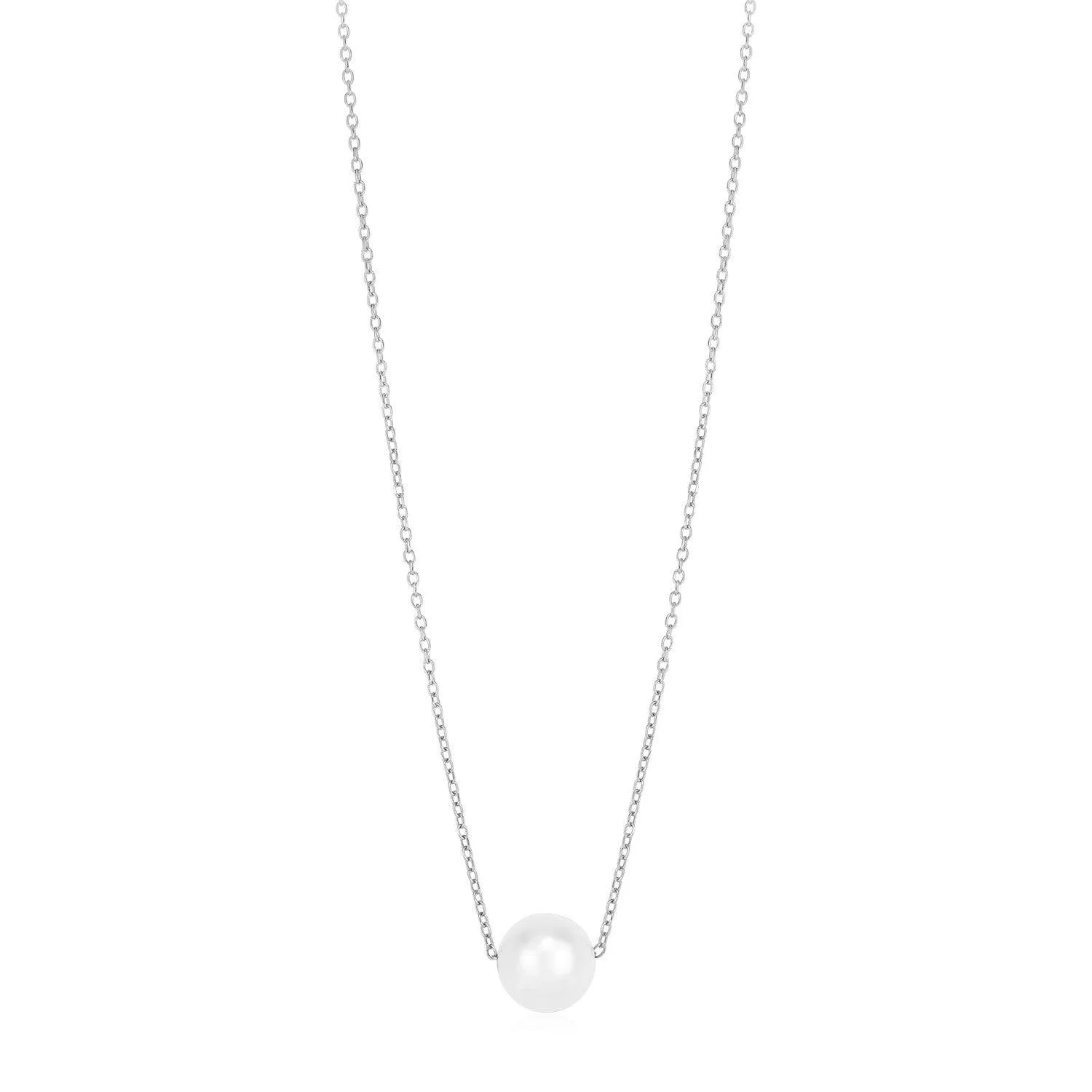 14k White Gold Pearl Solitaire Necklace