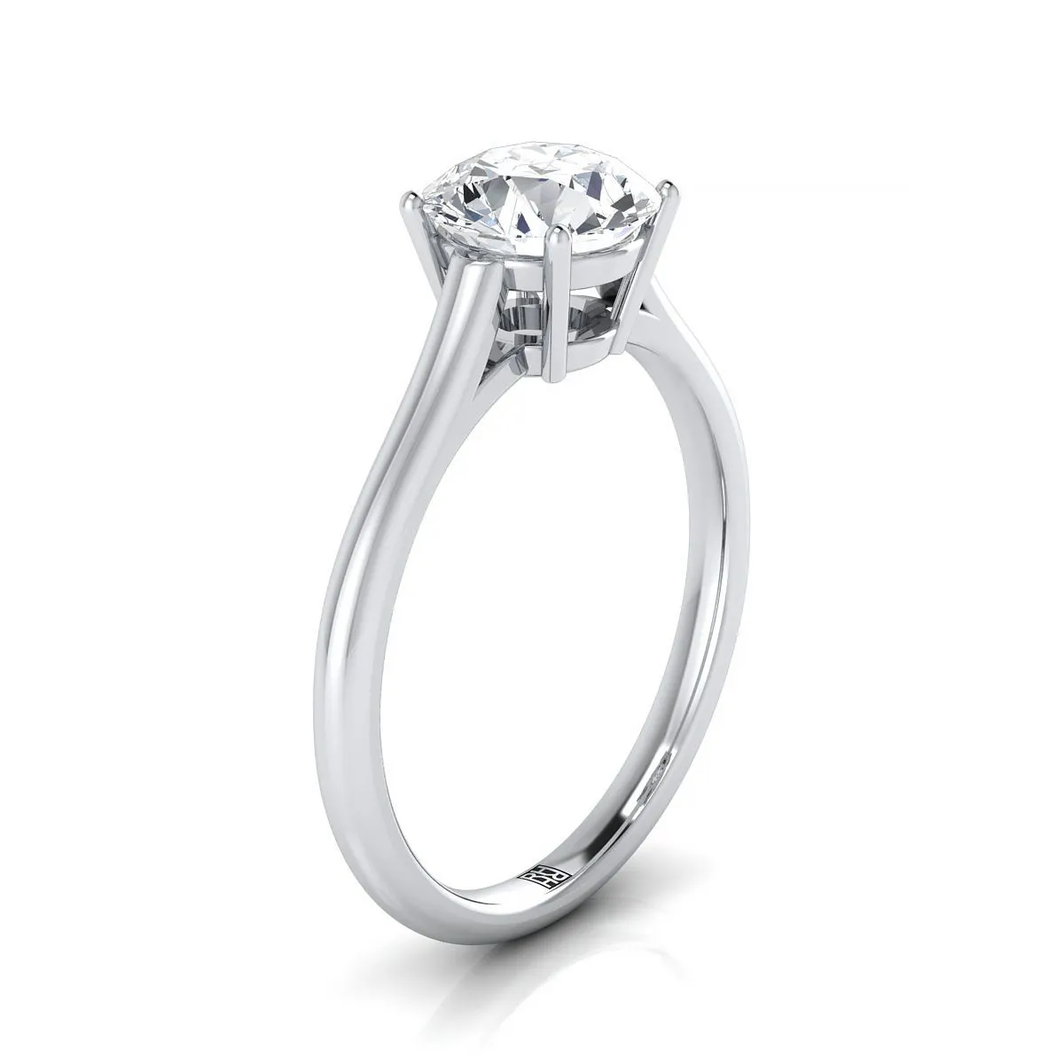14K White Gold Round Brilliant Sapphire Cathedral Style Comfort Fit Solitaire Engagement Ring