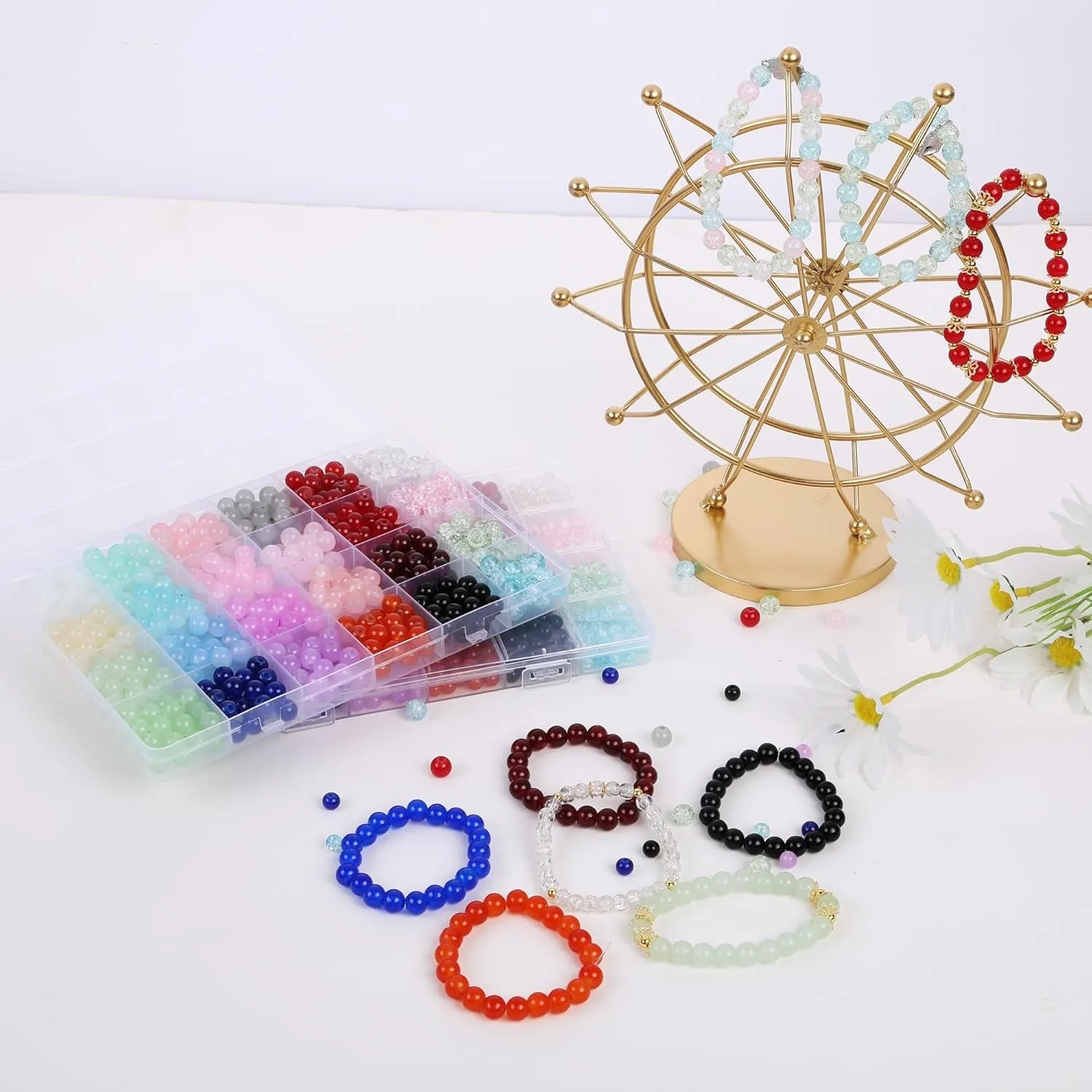1610 PCS Glass Beads for Bracelets Jewelry Making, 24 Colors 8Mm 6Mm round Crystal Beads Bracelets Making Kits Suitable for DIY Crafts，Glass Beads for Bracelet Making Kits