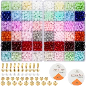 1610 PCS Glass Beads for Bracelets Jewelry Making, 24 Colors 8Mm 6Mm round Crystal Beads Bracelets Making Kits Suitable for DIY Crafts，Glass Beads for Bracelet Making Kits