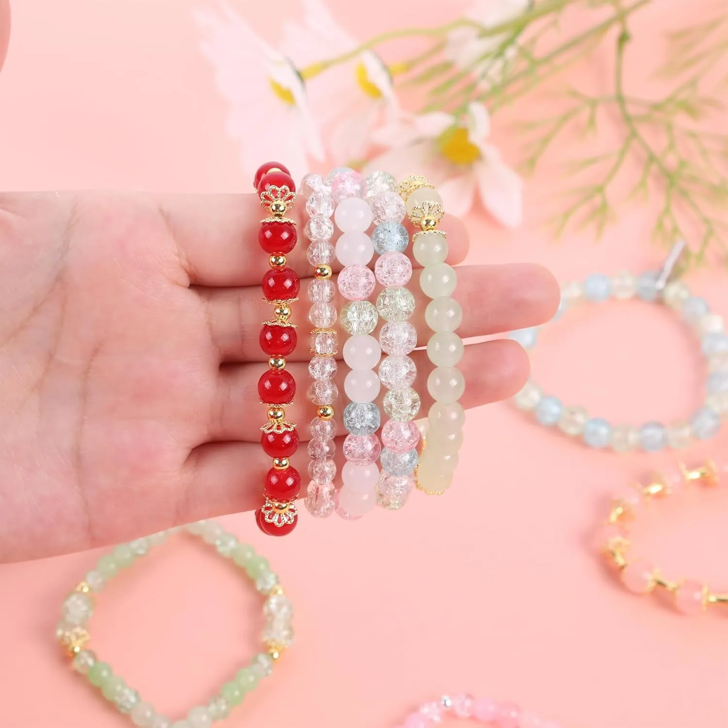 1610 PCS Glass Beads for Bracelets Jewelry Making, 24 Colors 8Mm 6Mm round Crystal Beads Bracelets Making Kits Suitable for DIY Crafts，Glass Beads for Bracelet Making Kits