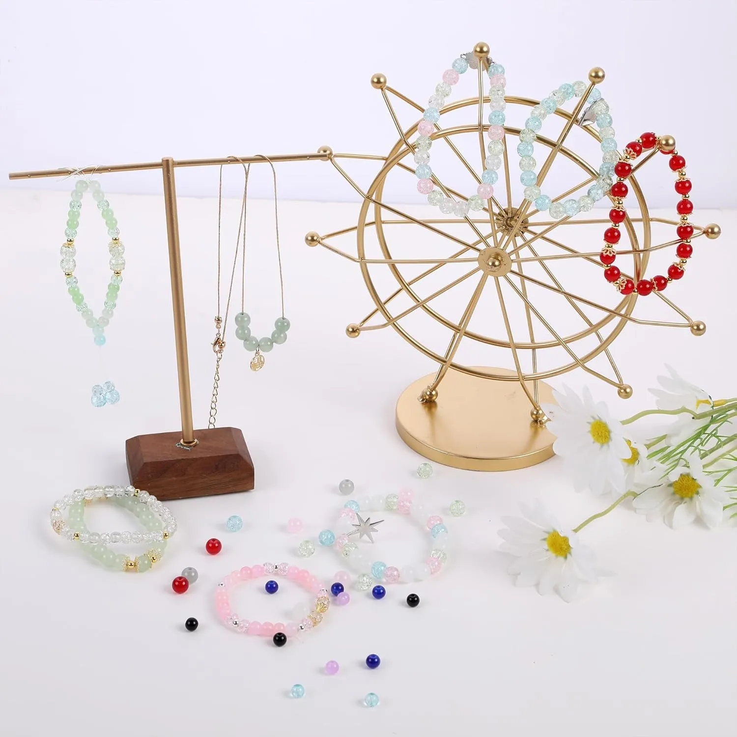 1610 PCS Glass Beads for Bracelets Jewelry Making, 24 Colors 8Mm 6Mm round Crystal Beads Bracelets Making Kits Suitable for DIY Crafts，Glass Beads for Bracelet Making Kits