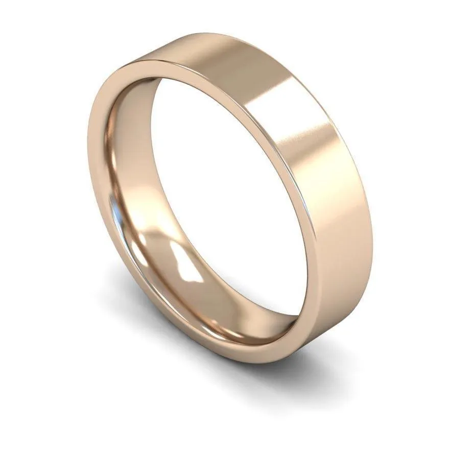 18ct Rose Gold Mediumweight Flat Court/Edge 5mm Wedding Ring