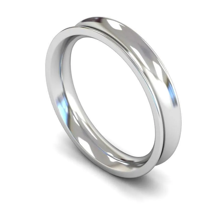18ct White Gold Heavy Weight Concave 4mm Wedding Ring