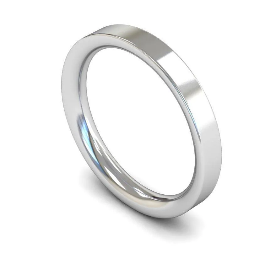 18ct White Gold Heavy Weight Flat Court 3mm Wedding Ring