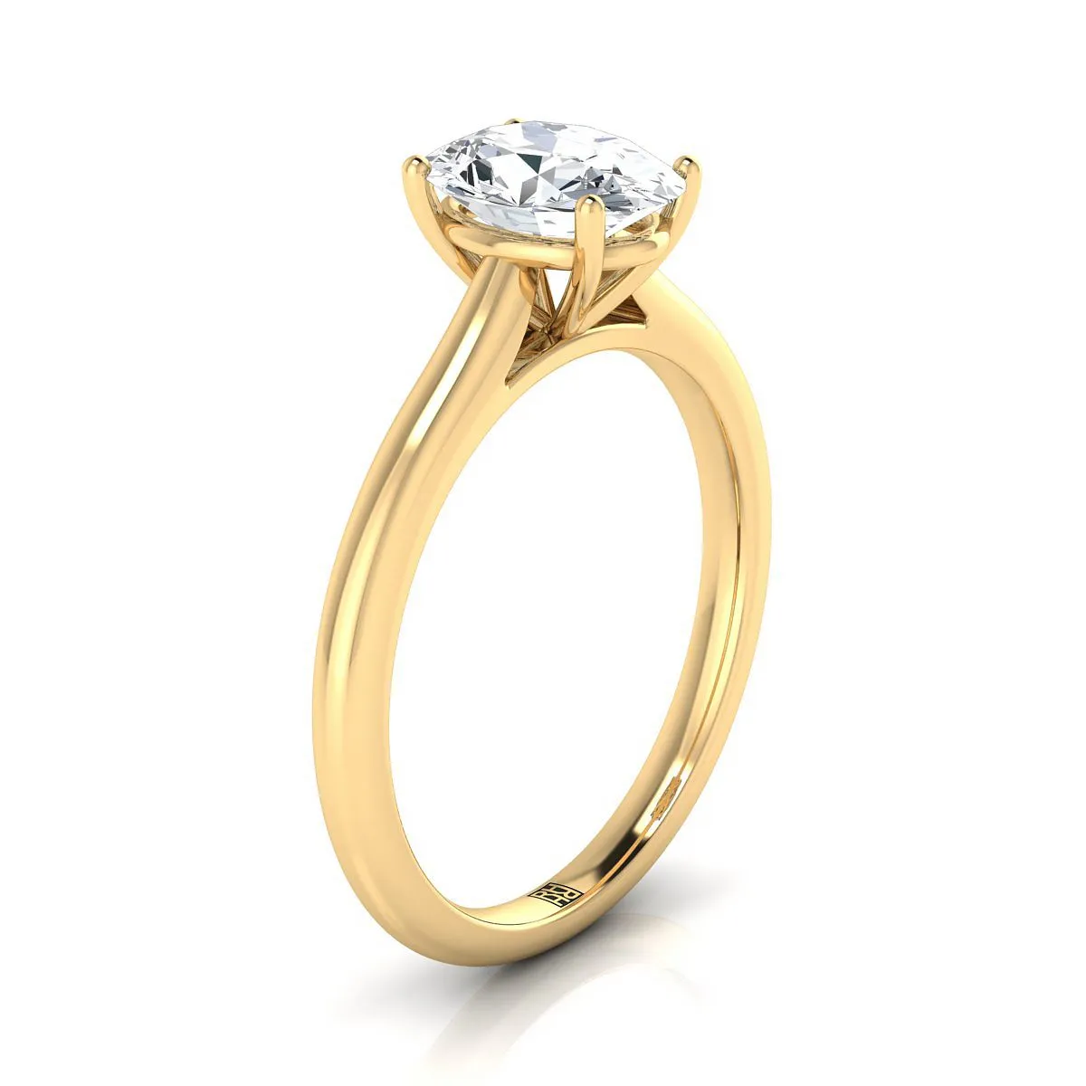 18K Yellow Gold Oval Sapphire Pinched Comfort Fit Claw Prong Solitaire Engagement Ring