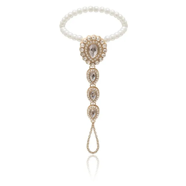 1PC Fashion Wedding Barefoot Iced Out Bling Sexy Crystal Sandals Pearl Foot Jewelry Pie Leg Chain Female Boho Anklet for women