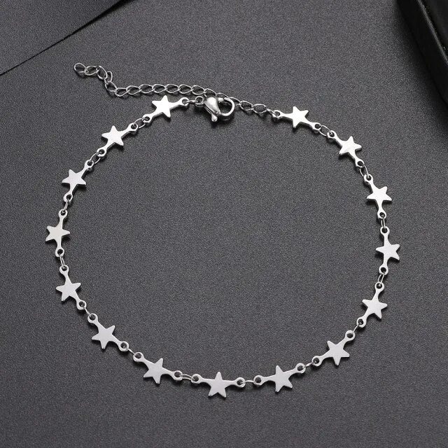 2021 Stainless Steel Fashion New Chain Five-Pointed Star Anklets Barefoot Gold Color Anklet For Women Jewelry Party Friends Gift