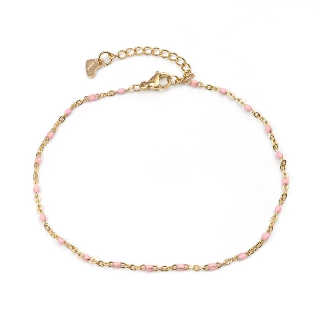 304 Stainless Steel Enamel Anklet Woman Gold Color Light Blue Anklets For Women Fashion Summer Beach Foot Leg Jewelry , 1 Piece