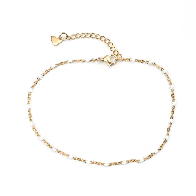 304 Stainless Steel Enamel Anklet Woman Gold Color Light Blue Anklets For Women Fashion Summer Beach Foot Leg Jewelry , 1 Piece