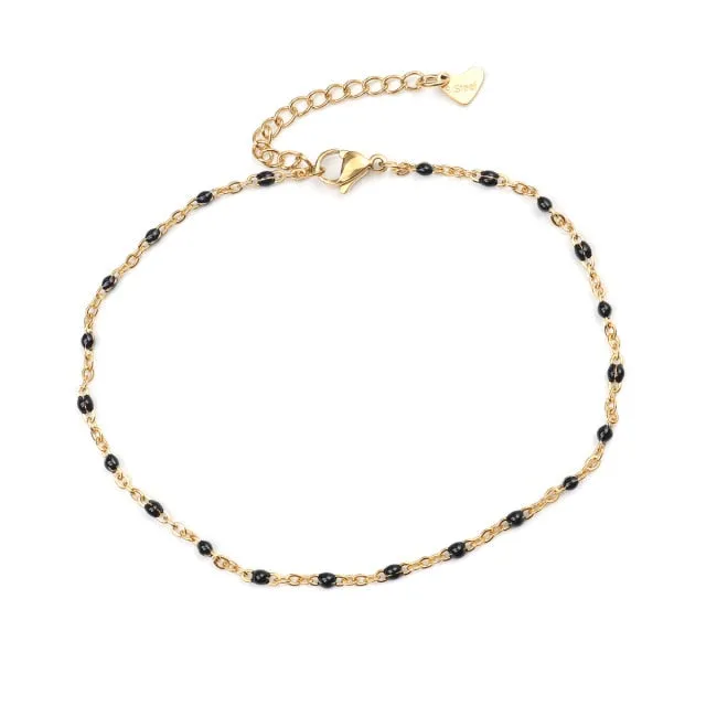 304 Stainless Steel Enamel Anklet Woman Gold Color Light Blue Anklets For Women Fashion Summer Beach Foot Leg Jewelry , 1 Piece