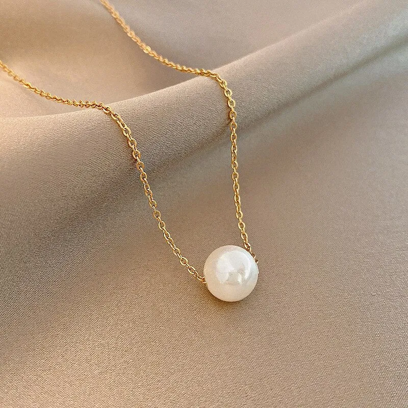 316L Stainless Steel Elegant One Pearl Necklace