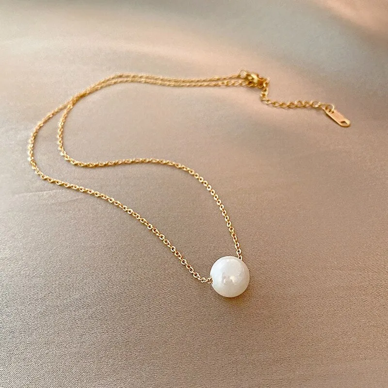 316L Stainless Steel Elegant One Pearl Necklace