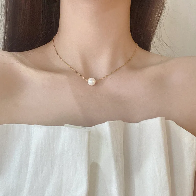 316L Stainless Steel Elegant One Pearl Necklace
