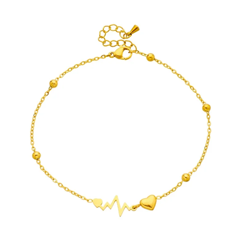 316L Stainless Steel Heart Electrocardiogram Anklets For Women