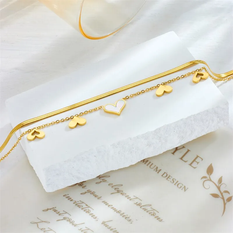 316L Stainless Steel Lovely Heart Charm Anklets For Women
