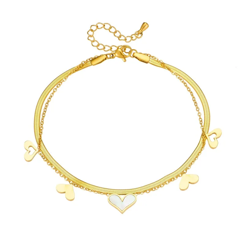 316L Stainless Steel Lovely Heart Charm Anklets For Women