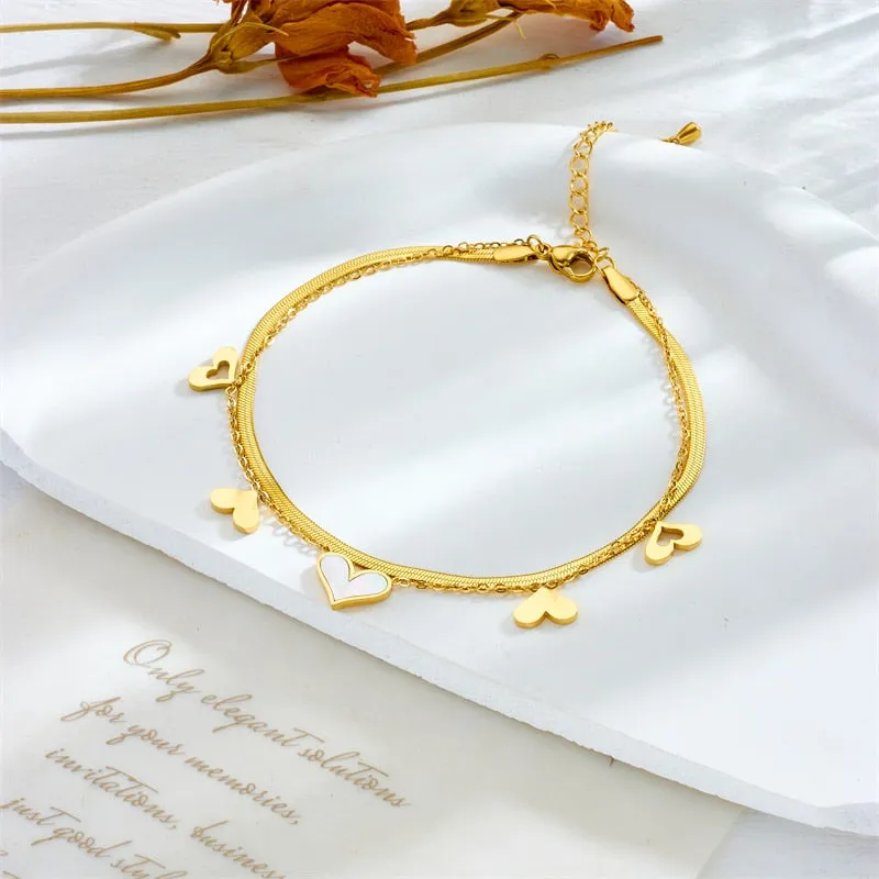 316L Stainless Steel Lovely Heart Charm Anklets For Women