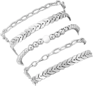 5-6PCS Dainty Gold Silver Chain Bracelets Gold Plated Rhinestone Stackable Adjustable Paperclip Chain Bracelets Trendy Layered Cuban Link Bracelets