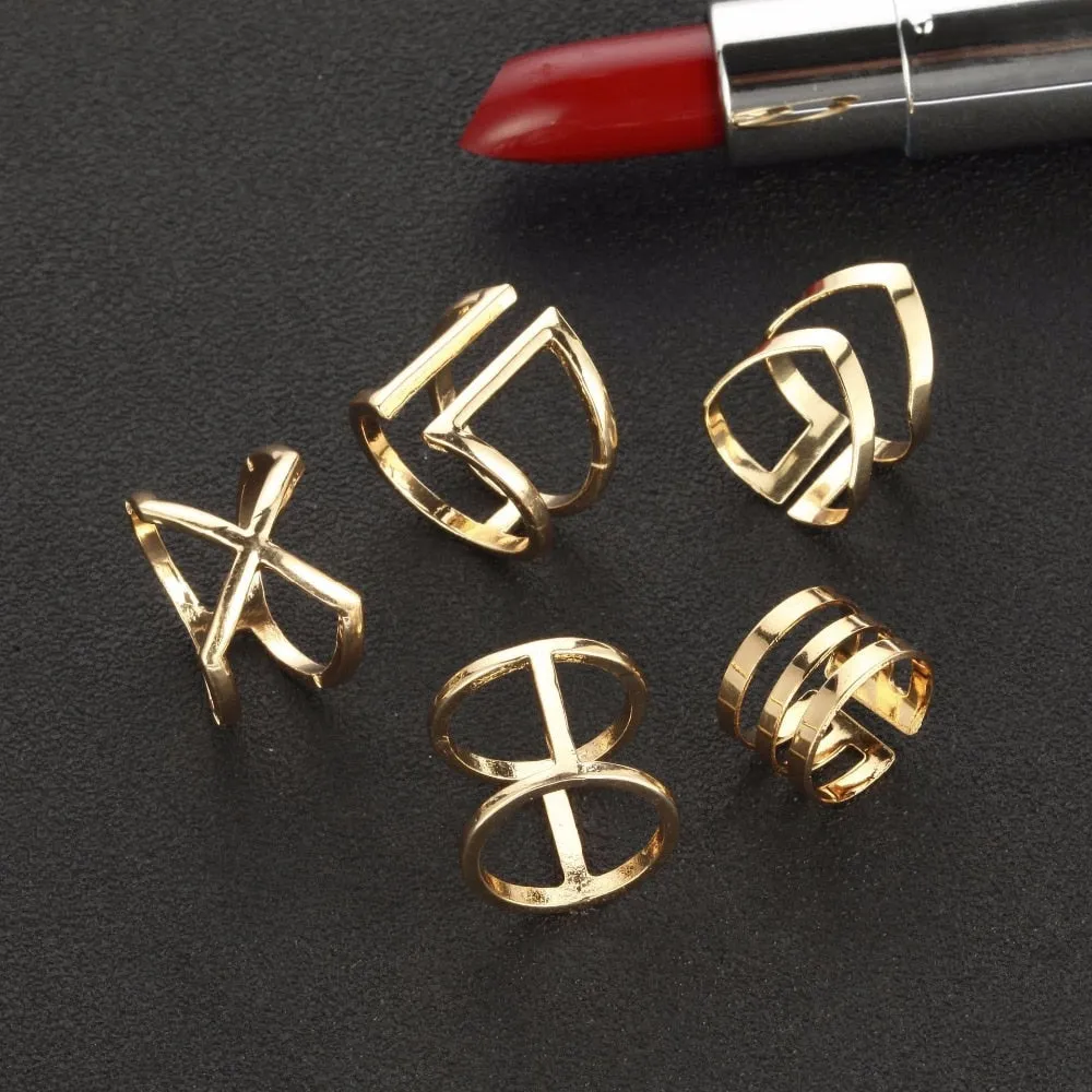 5 Pcs/ Set Classic Gold Colour V Chevron Rings