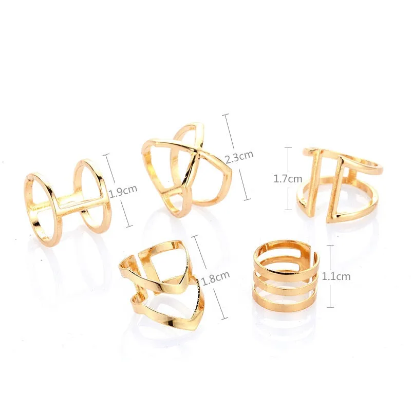 5 Pcs/ Set Classic Gold Colour V Chevron Rings