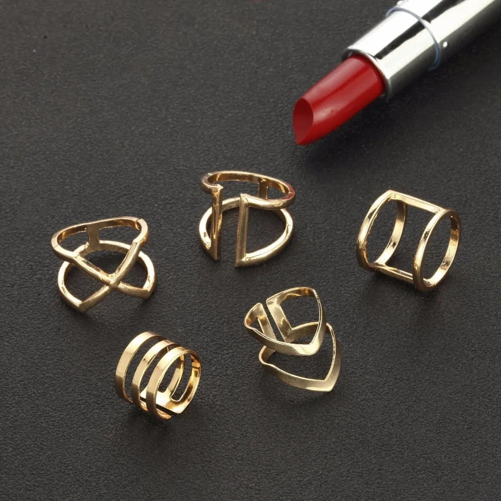 5 Pcs/ Set Classic Gold Colour V Chevron Rings