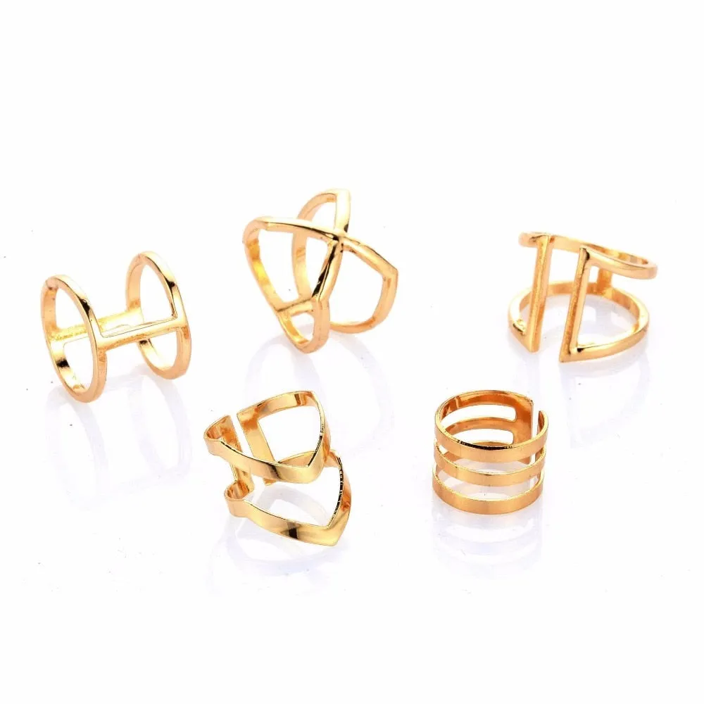 5 Pcs/ Set Classic Gold Colour V Chevron Rings